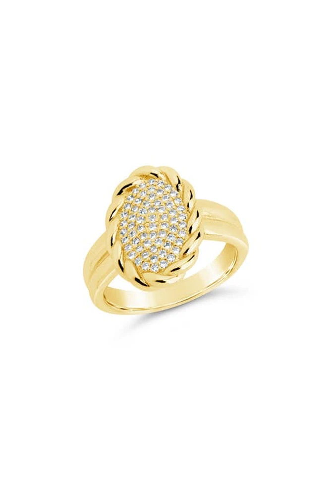 Sterling Forever Galette Pavé Cubic Zirconia Signet Ring in Gold at Nordstrom