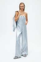 Nocturne Metallic Strapless Jumpsuit in Blue at Nordstrom