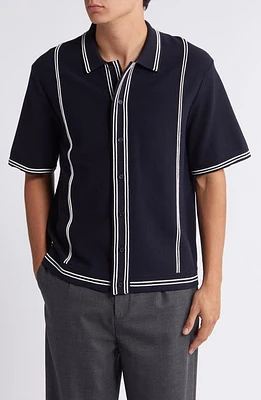 Wax London Minori Short Sleeve Milano Knit Button-Up Shirt Navy at Nordstrom,