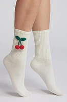 Casa Clara Cherry Combed Cotton Crew Socks in White Rib at Nordstrom