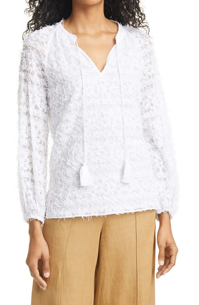 KOBI HALPERIN Textured Mesh Cotton Blend Blouse in White at Nordstrom, Size Small