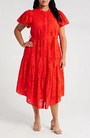 CIEBON Isabella Cotton Eyelet Maxi Shirtdress Fiery Red at Nordstrom,