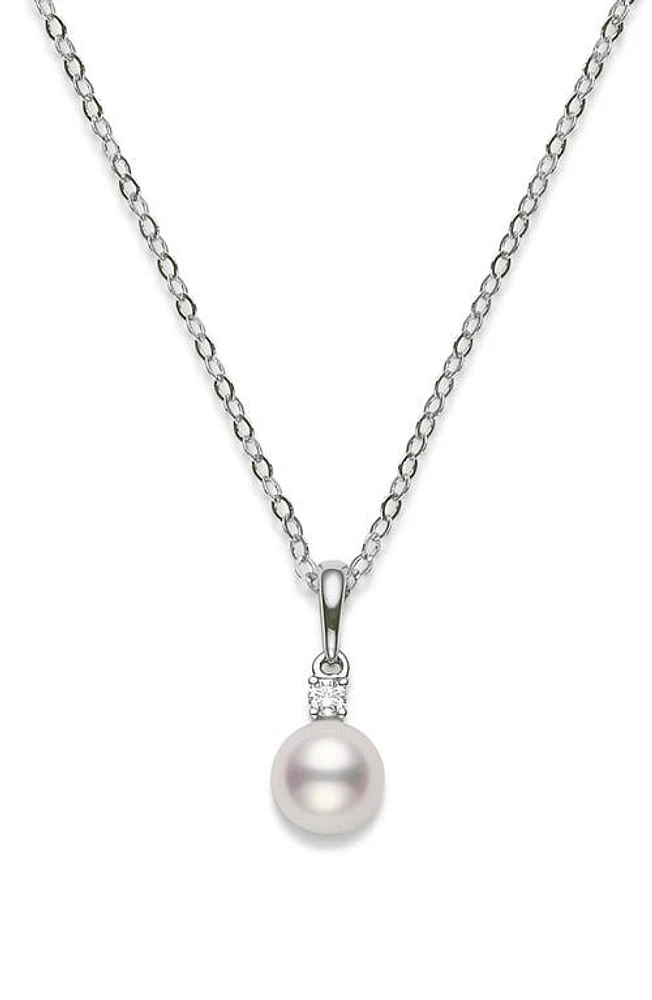 Mikimoto Classic Akoya Pearl & Diamond Pendant Necklace in D0.03 Gvs 18K Yg at Nordstrom