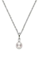 Mikimoto Classic Akoya Pearl & Diamond Pendant Necklace in D0.03 Gvs 18K Yg at Nordstrom