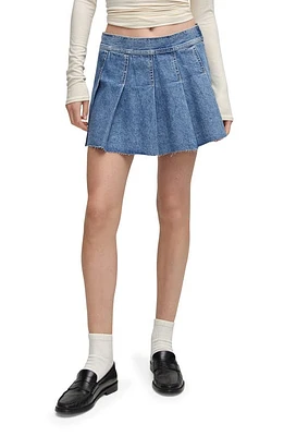 MANGO Pleated Denim Miniskirt in Medium Blue at Nordstrom