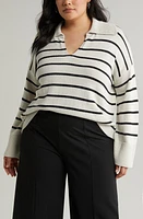 Nordstrom Stripe Cotton & Cashmere Sweater in Sand-Black Stripe at Nordstrom, Size 2X