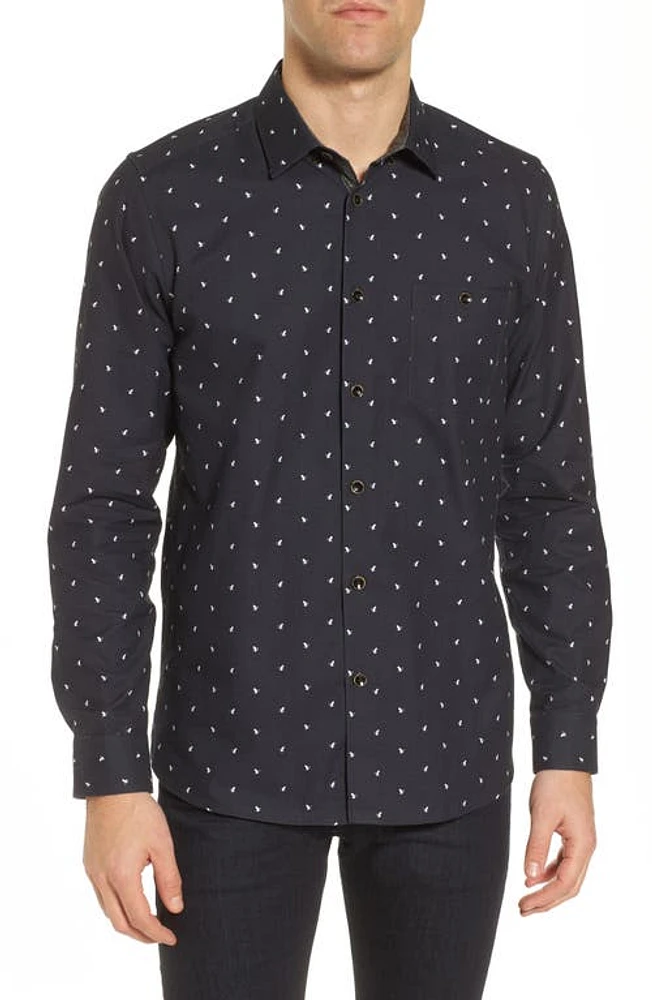 Ted Baker London Orense Slim Fit Button-Up Shirt in Navy at Nordstrom, Size 4