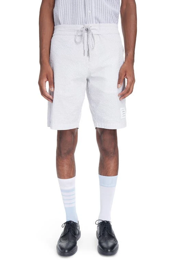 Thom Browne Stripe Seersucker Board Shorts Medium Grey at Nordstrom,