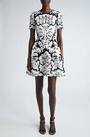 Alexander McQueen Damask Jacquard Knit Fit & Flare Dress Black/White at Nordstrom,