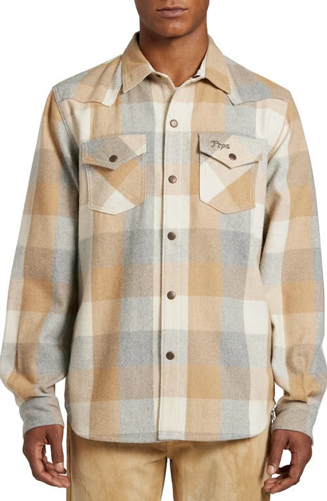 PRPS Meccano Check Flannel Snap-Up Overshirt Khaki at Nordstrom,