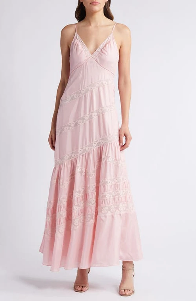 LoveShackFancy Idalia Lace Trim Silk Dress Positano Pink at Nordstrom,