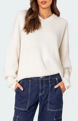 EDIKTED Denny Oversize V-Neck Sweater White at Nordstrom,