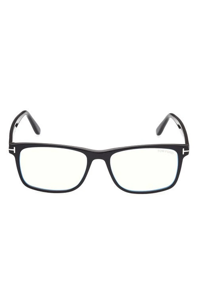 TOM FORD 53mm Square Blue Light Blocking Optical Glasses in Shiny Black at Nordstrom