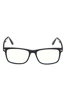 TOM FORD 53mm Square Blue Light Blocking Optical Glasses in Shiny Black at Nordstrom