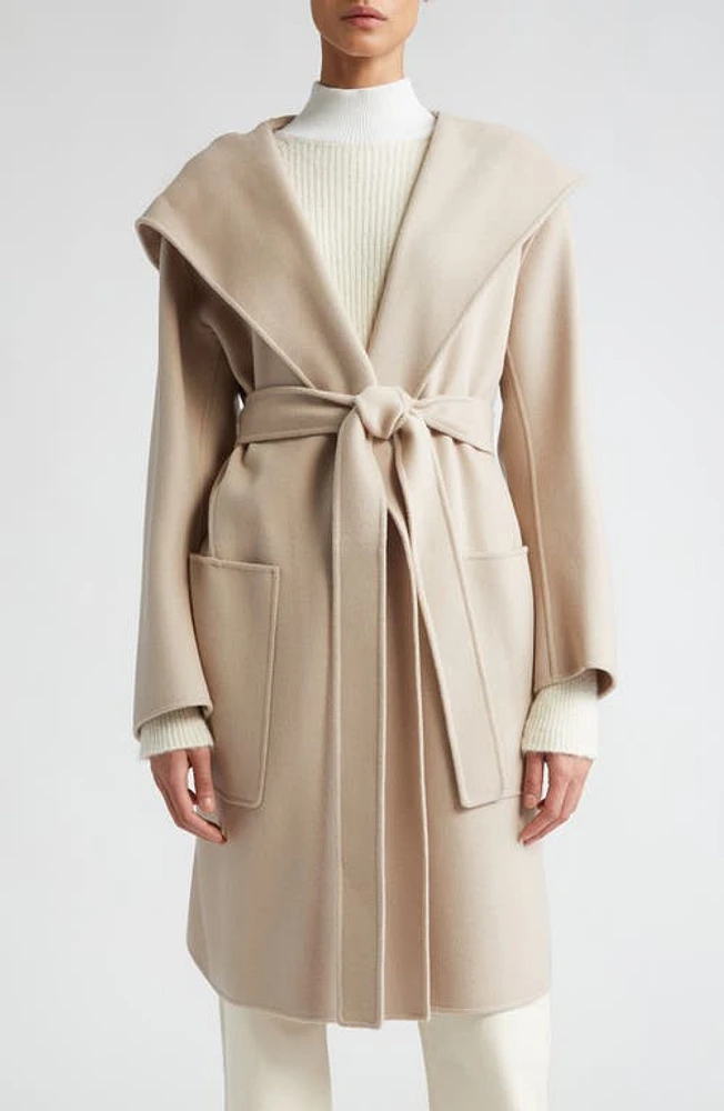 Max Mara Priscilla Hooded Virgin Wool Wrap Coat Natural at Nordstrom,