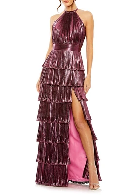 Mac Duggal Pleated Metallic Halter Gown Rose at Nordstrom,