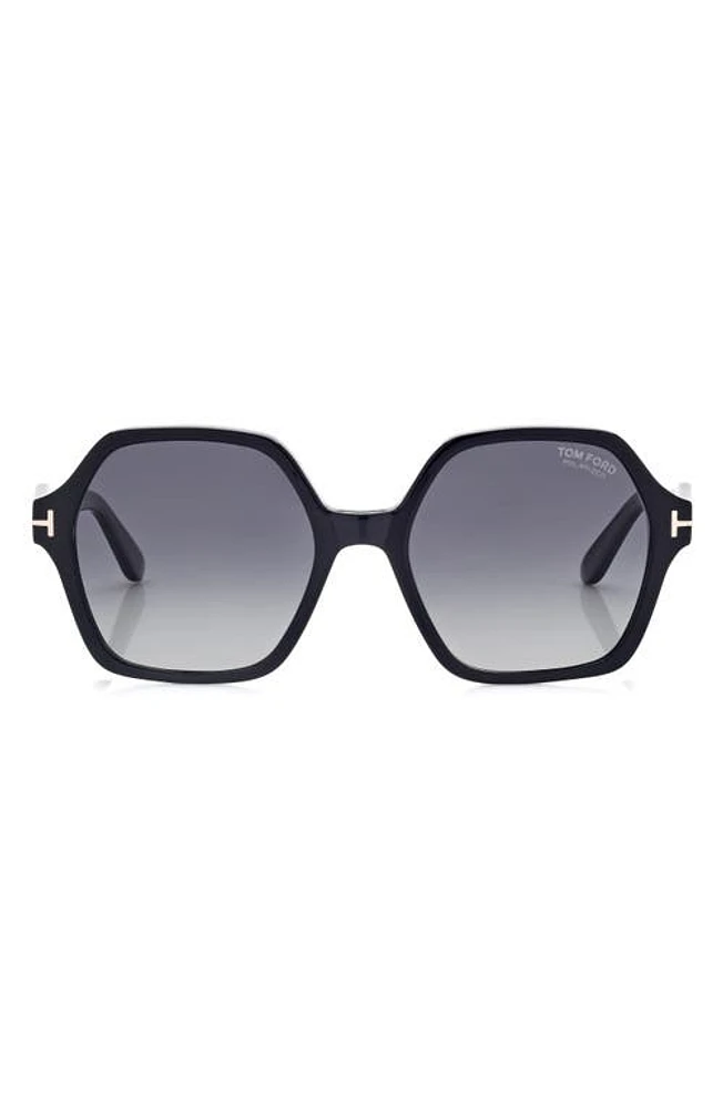 TOM FORD Romy 56mm Polarized Geometric Sunglasses in Shiny Black /Smoke Polarized at Nordstrom