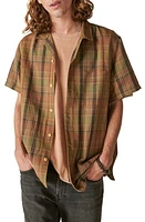 Lucky Brand Plaid Linen & Cotton Camp Shirt Red Green at Nordstrom,