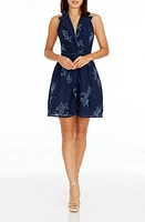 Dress the Population Saxon Beaded Lace Halter Minidress Navy Multi at Nordstrom,