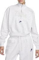 Nike Sportswear Fleece Half Zip Crop Pullover Birch Heather/Sail at Nordstrom,