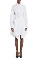 Versace Belted Long Sleeve Handkerchief Hem Cotton Shirtdress Optical White at Nordstrom, Us