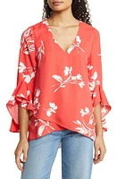 Vince Camuto Floral Print Trumpet Sleeve Top in Radiant Orange at Nordstrom, Size Medium