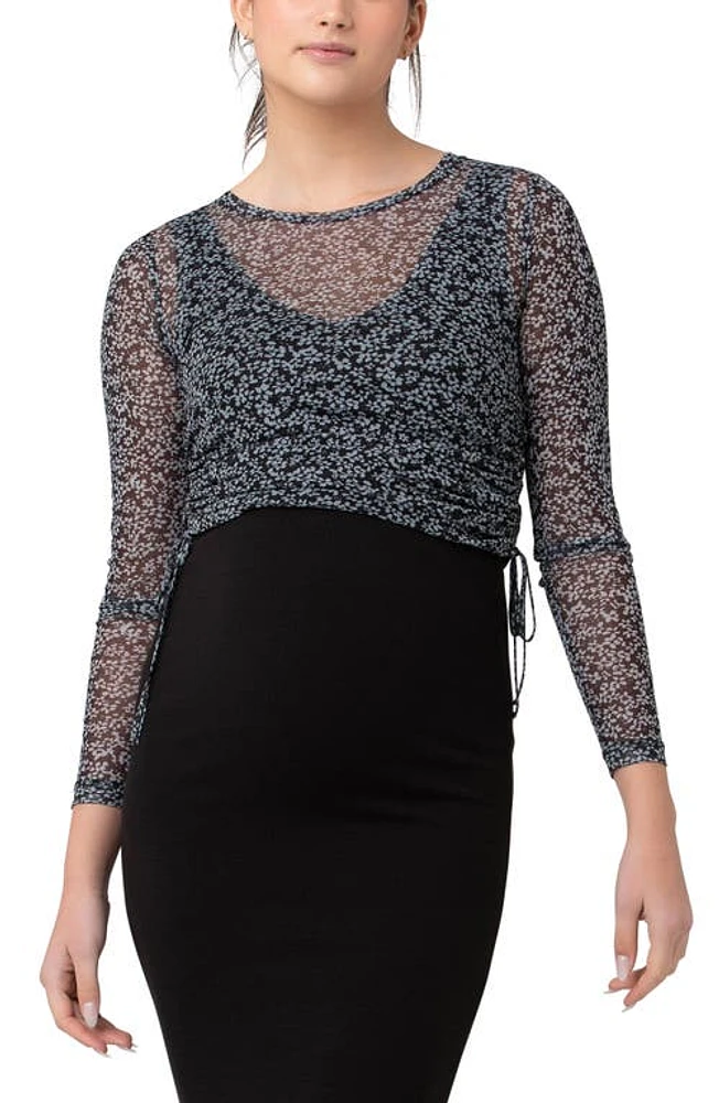 Ripe Maternity Layla Ruched Floral Long Sleeve Top Black /Storm at Nordstrom,