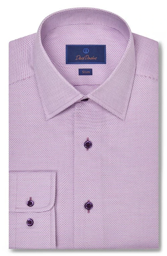 David Donahue Slim Fit Micro Dobby Cotton Dress Shirt Lilac at Nordstrom, 