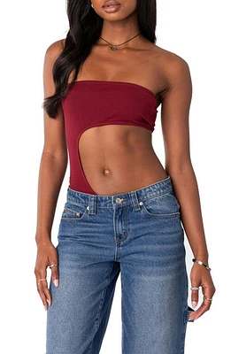 EDIKTED Indy Cutout Strapless Bodysuit Burgundy at Nordstrom,