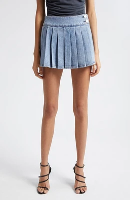 Alice + Olivia Noah Pleated Denim Skort Georgia Vintage Blue at Nordstrom,