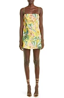 Oscar de la Renta Botanical Print Button Front Stretch Cotton Minidress in Daffodil Multi at Nordstrom, Size 4