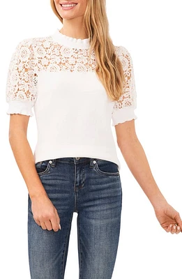 CeCe Lace Detail Cotton Sweater Ultra White at Nordstrom,