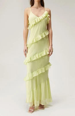 NASTY GAL Tiered Ruffle Chiffon Maxi Dress Washed Lime at Nordstrom,