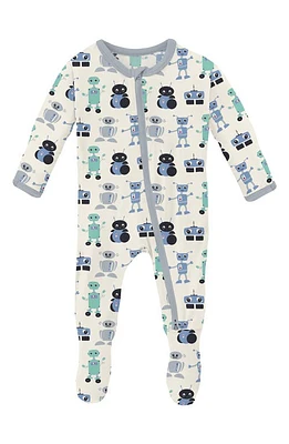 KicKee Pants Robot Print Fitted One-Piece Pajamas Natural Robots at Nordstrom,