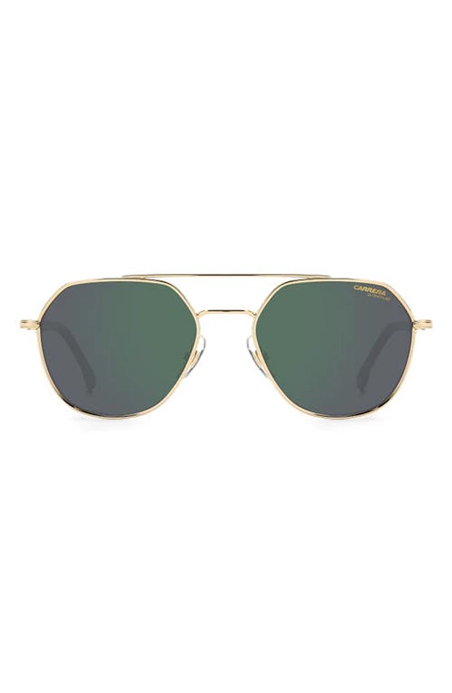 Carrera Eyewear 53mm Polarized Round Sunglasses in Gold/Green Grey Polar at Nordstrom