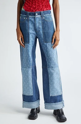 Marine Serre Regenerated Denim Patchwork Straight Leg Jeans Navy at Nordstrom, Us