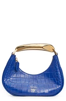 TOM FORD Mini Bianca Croc Embossed Leather Hobo in Cobalt at Nordstrom