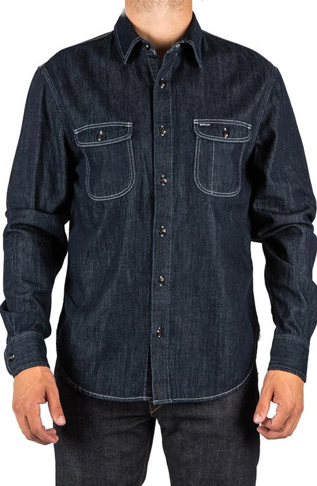 HIROSHI KATO The Brace Denim Button-Up Shirt Indigo at Nordstrom,