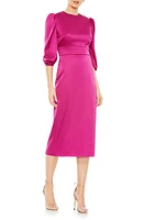 Mac Duggal Puff Sleeve Satin Midi Cocktail Dress Fuchsia at Nordstrom,