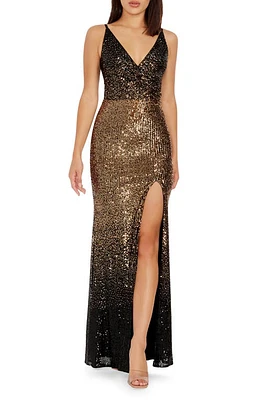 Dress the Population Jordana Sequin Side Slit Gown Gold Multi at Nordstrom,