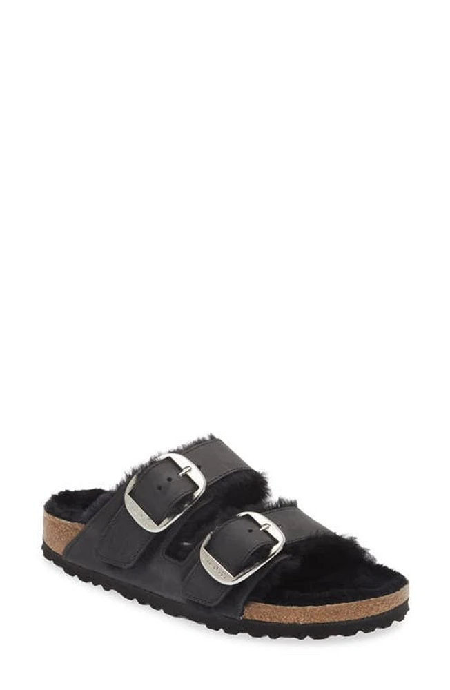 Birkenstock Arizona Big Buckle Genuine Shearling Lined Sandal Black at Nordstrom,