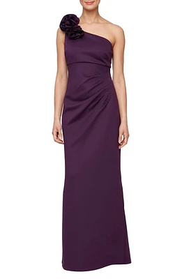 SL FASHIONS Rosette One-Shoulder Gown Plum at Nordstrom