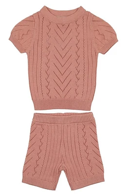 Manière Short Sleeve Pointelle Sweater & Shorts Set Salmon at Nordstrom,