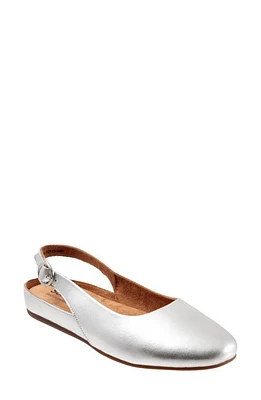 SoftWalk Sandy Slingback Flat Sandal Silver Nappa Leather at Nordstrom,