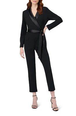 Adrianna Papell Tie Waist Tuxedo Jumpsuit Black at Nordstrom,