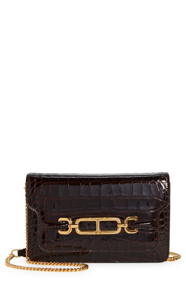 TOM FORD Small Whitney Croc Embossed Leather Shoulder Bag in 1B087 Espresso at Nordstrom