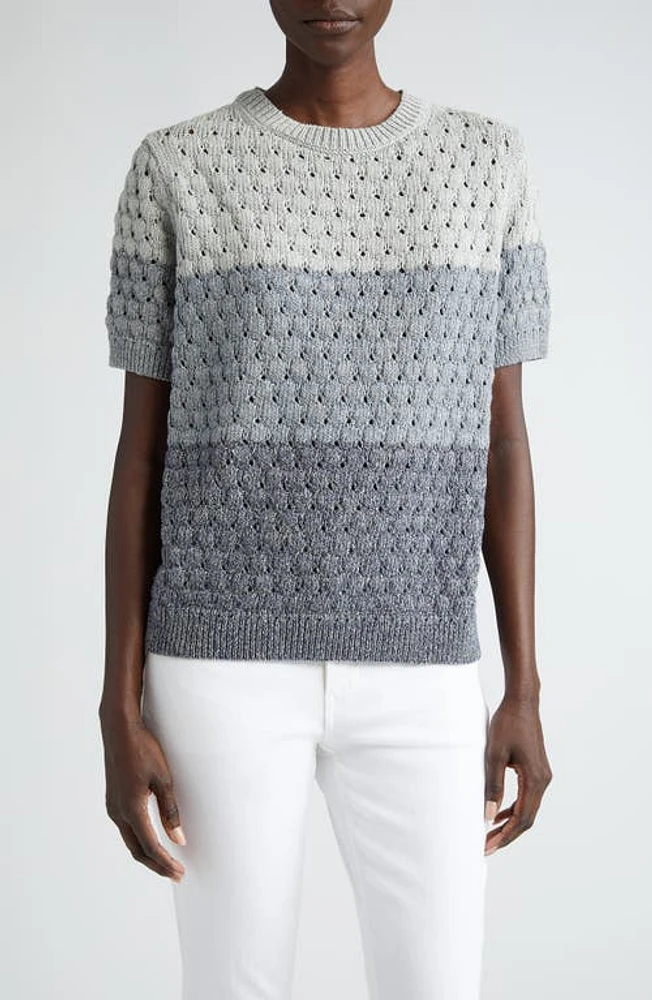 Lafayette 148 New York Dégradé Colorblock Short Sleeve Sweater Ice Blue Multi at Nordstrom,