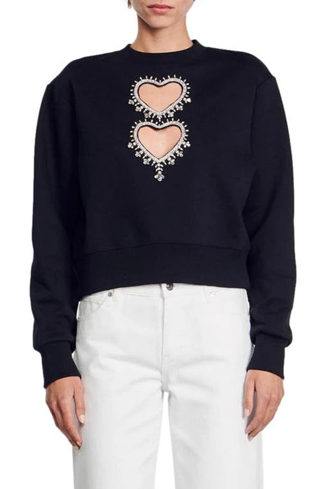 sandro Love Heart Embellished Sweater Black at Nordstrom,