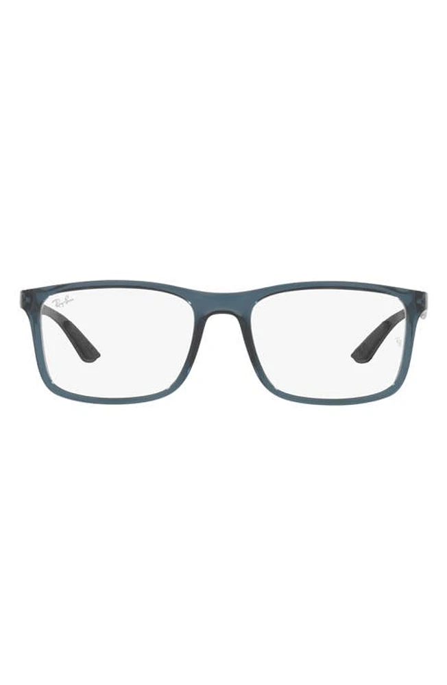 Ray-Ban 55mm Rectangular Optical Glasses in Transparent Blue at Nordstrom