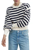 MANGO Stripe Zip Cardigan Dark Navy at Nordstrom,